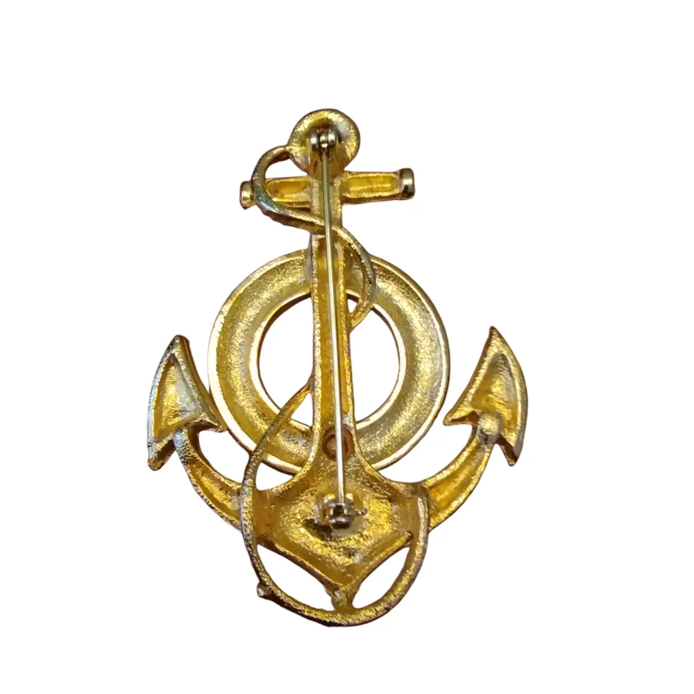Vintage Anchor Brooch Red Cream Nautical Lifesaver Pin